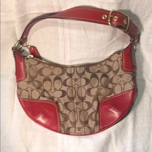 Small Coach Bag Tan with Red leather detail